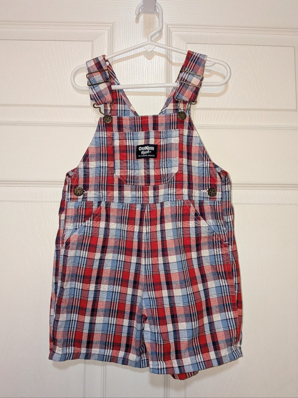 Oshkosh Vintage Red White Blue Plaid Overalls 4T